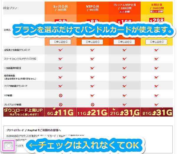 バンドルカードで金髪天国に入会するときは、プリペイドカード欄にチェックは入れなくてOK