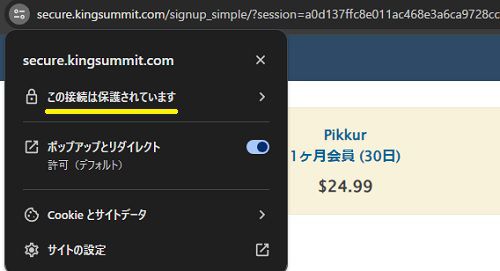 pikkurの決済ページはSSL化されている