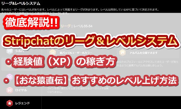 stripchatのリーグ&レベルシステム【経験値の稼ぎ方・おすすめのレベル上げ方法】